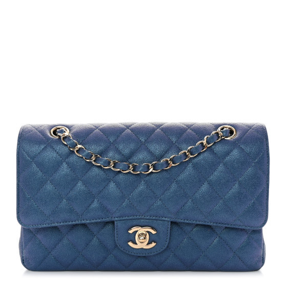 Iridescent Caviar Quilted Medium Double Flap Dark Blue | FASHIONPHILE (US)