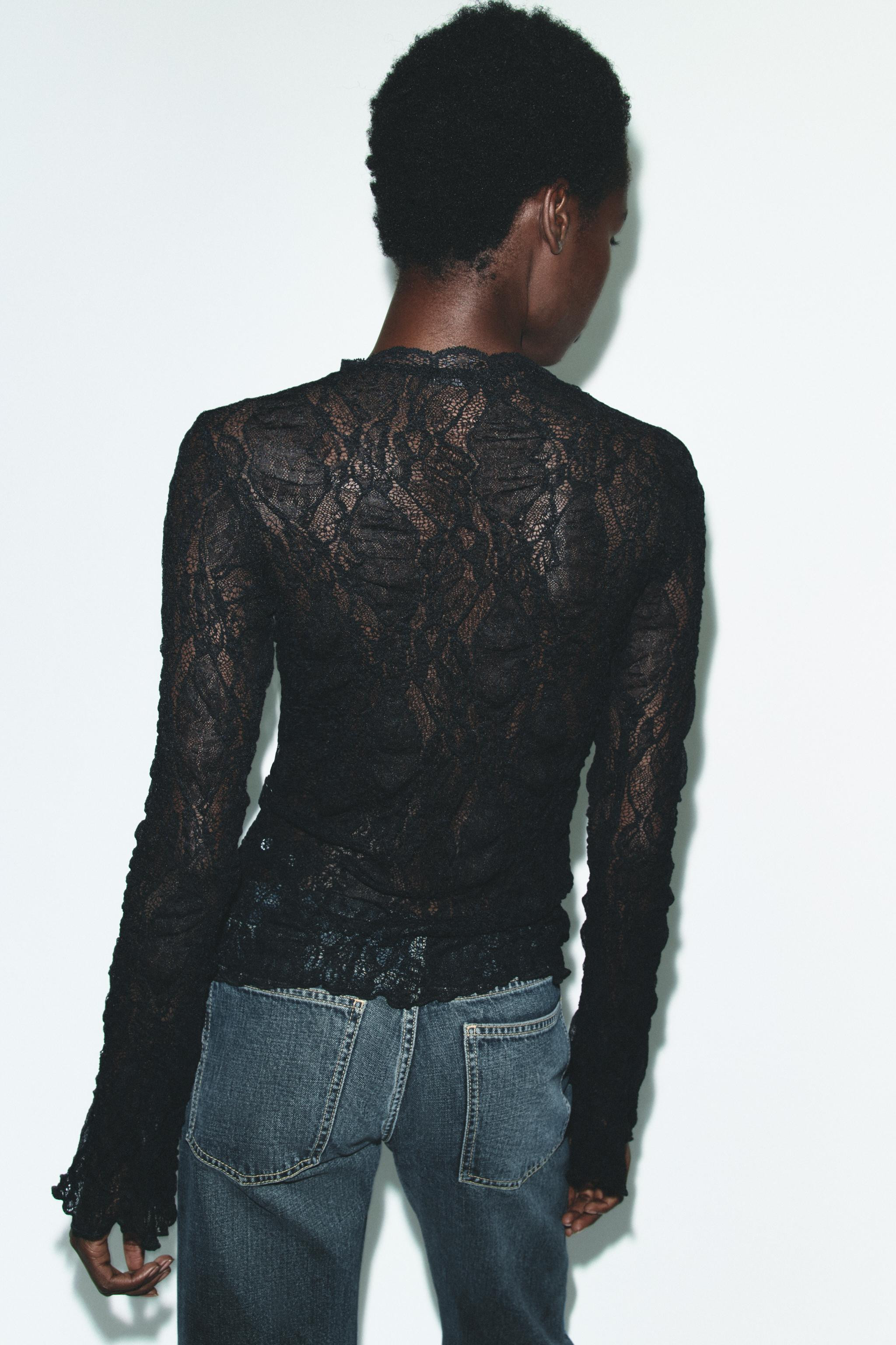 LACE LONG SLEEVE TOP | Zara UK