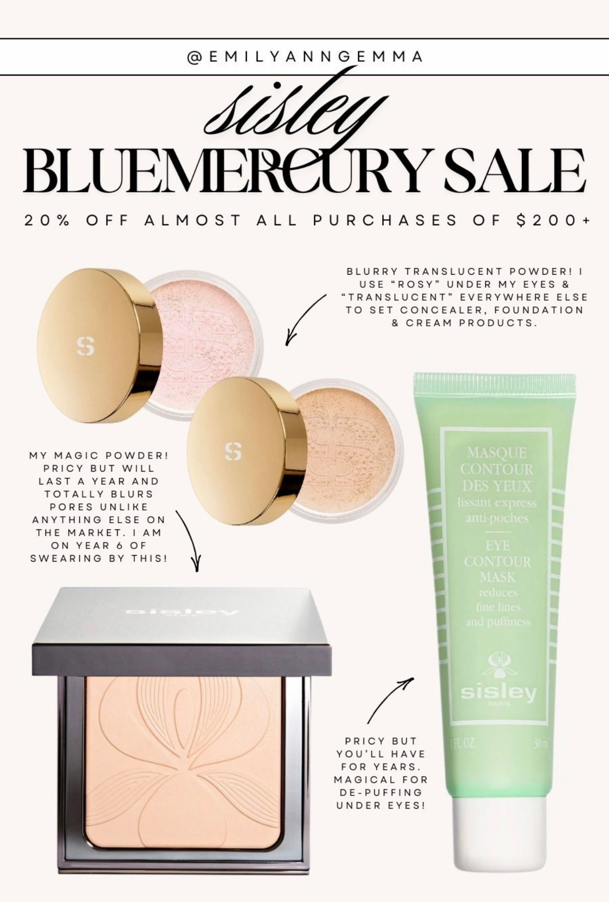 Sisley at Bluemercury is 20% off with your purchase of $200+ ! Treat yourself to the blurring translucent powder everyone loves and the magical under-eye depuffer that works instantly 👀💫

#LTKSaleAlert #LTKBeauty
