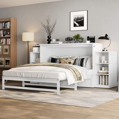 GDFStudio Terry Modern Queen Size Murphy Bed with Storage Drawers and Shelves, White | Target