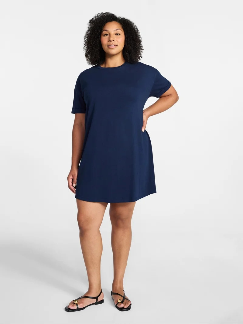 Time and Tru Women's Cotton T-Shirt Dress with Short Sleeves, Sizes XS-XXXL | Walmart (US)