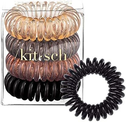 Kitsch Spiral Hair Ties, Coil Hair Ties, Phone Cord Hair Ties, Hair Coils - 4 Pcs, Brunette | Amazon (US)
