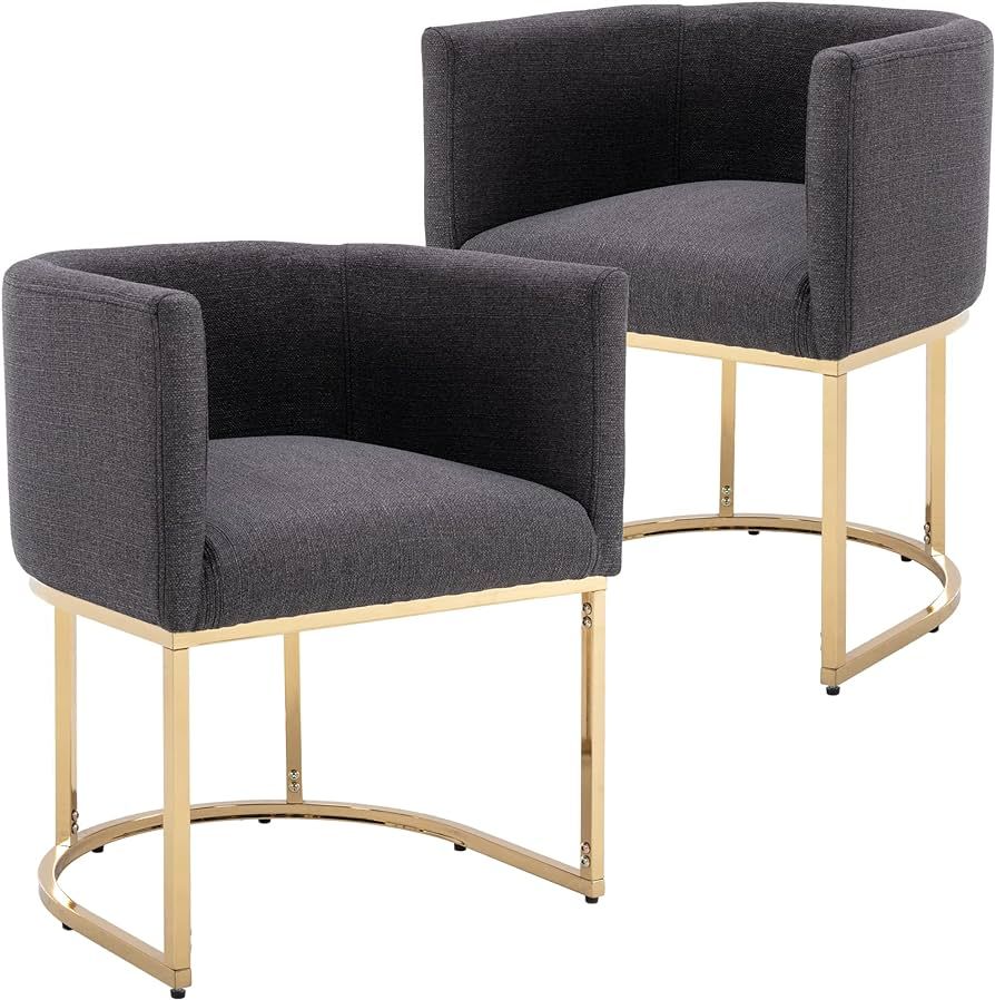 Wahson Set of 2 Linen Upholstered Dining Chair, Mid Century Modern Fabric Barrel Dining Chair wit... | Amazon (US)