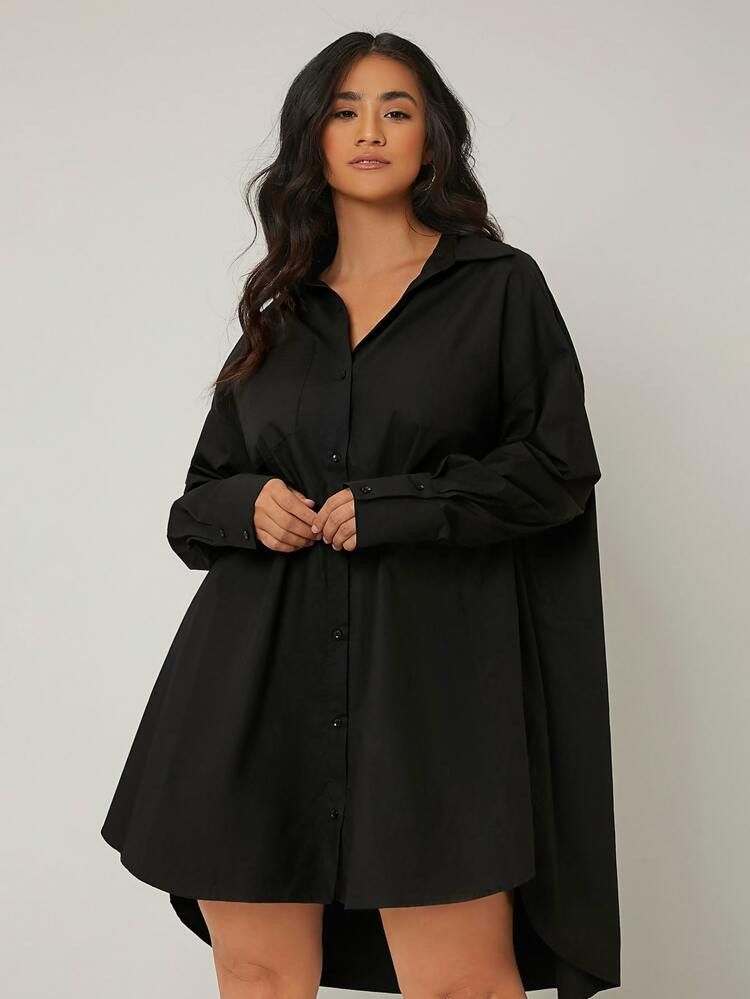 SHEIN Plus Drop Shoulder High Low Shirt Dress | SHEIN