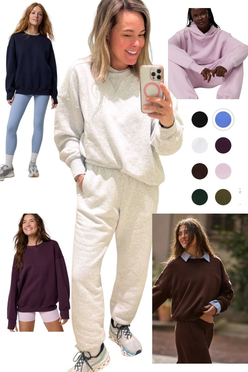 The best @aerie cloud fleece in new colors for fall I’m wearing a M in the crew neck sweatshirt and joggers 

#LTKOver40 #LTKActive #LTKMidsize