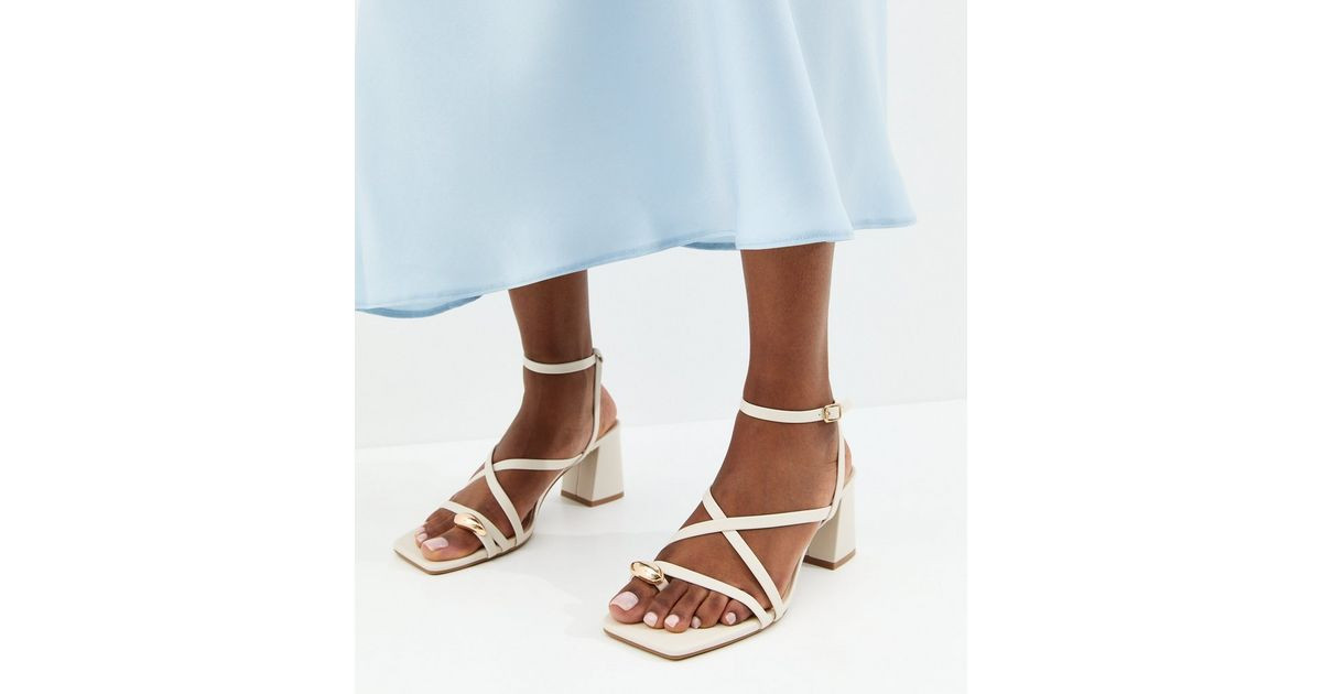 Off White Faux Leather Metal Toe Loop Block Heel Sandals | New Look | New Look (UK)