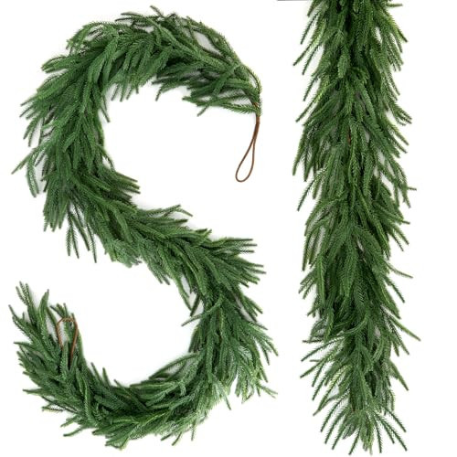 2 Pcs Christmas Garland 6 FT Artificial Norfolk Pine Garland for Winter Decoration, Realistic Green Garland Christmas Greenery for Mantle, Table, Wall, Indoor Outdoor Decor (120 Branches) | Amazon (US)