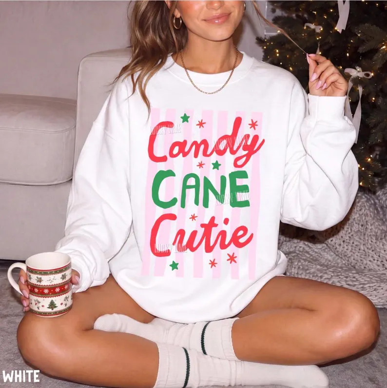 Candy Cane Cutie Sweatshirt, Womens Christmas Sweater, Preppy Holiday Crewneck, Christmas Candy S... | Etsy (Global)