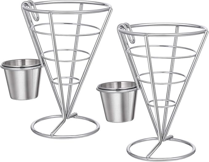 BESTONZON 2PCS French Fry Stand Cone Basket French Fry Chips Cone Metal Wire Basket with Sauce Di... | Amazon (US)