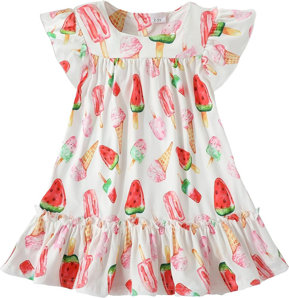 NUBEEHOHO Little Girls Summer Dress Flutter Sleeve Swing Toddler Sunflower Sresses Kids Pleated T... | Amazon (US)