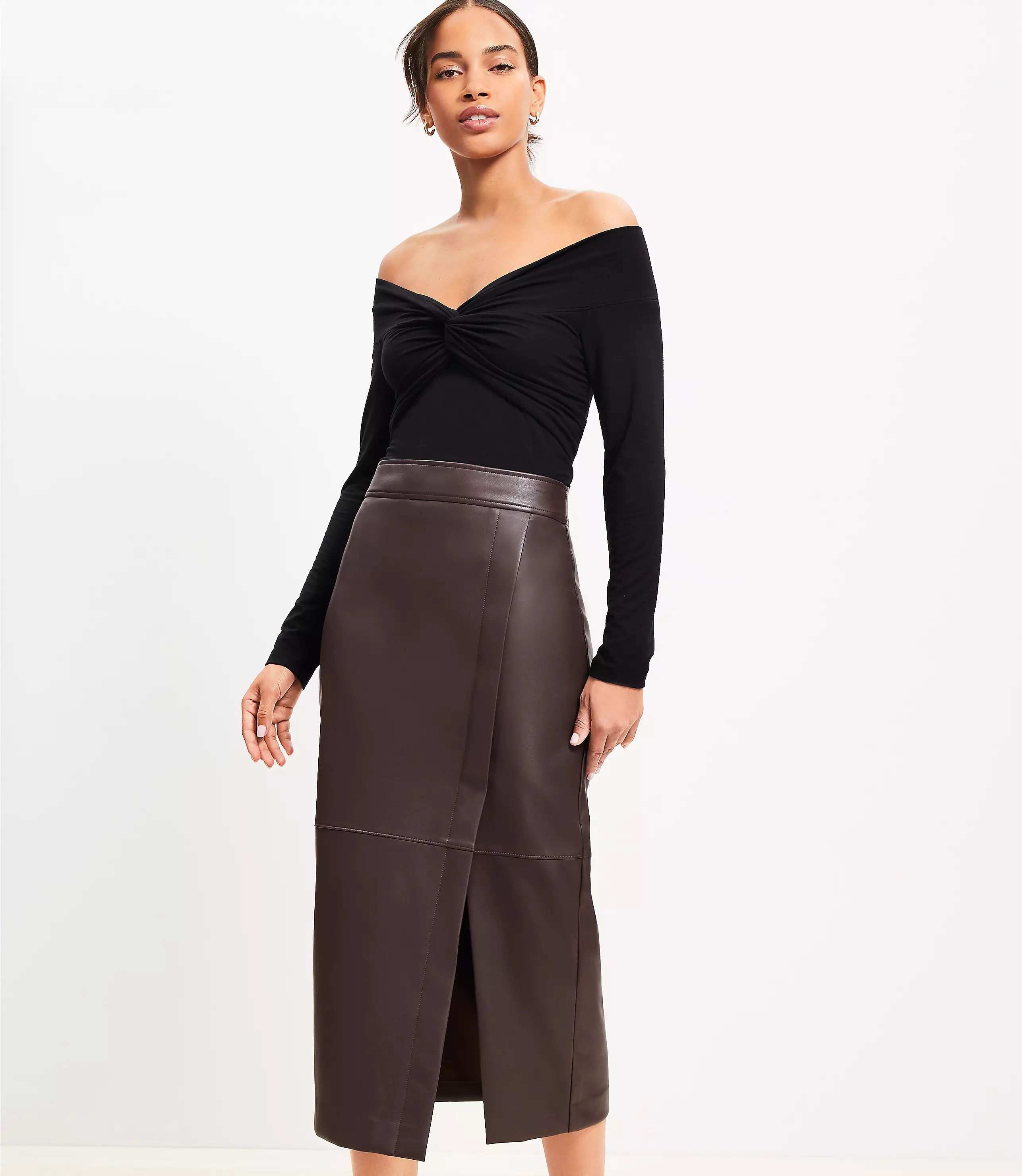 Faux Leather Midi Wrap Skirt | LOFT