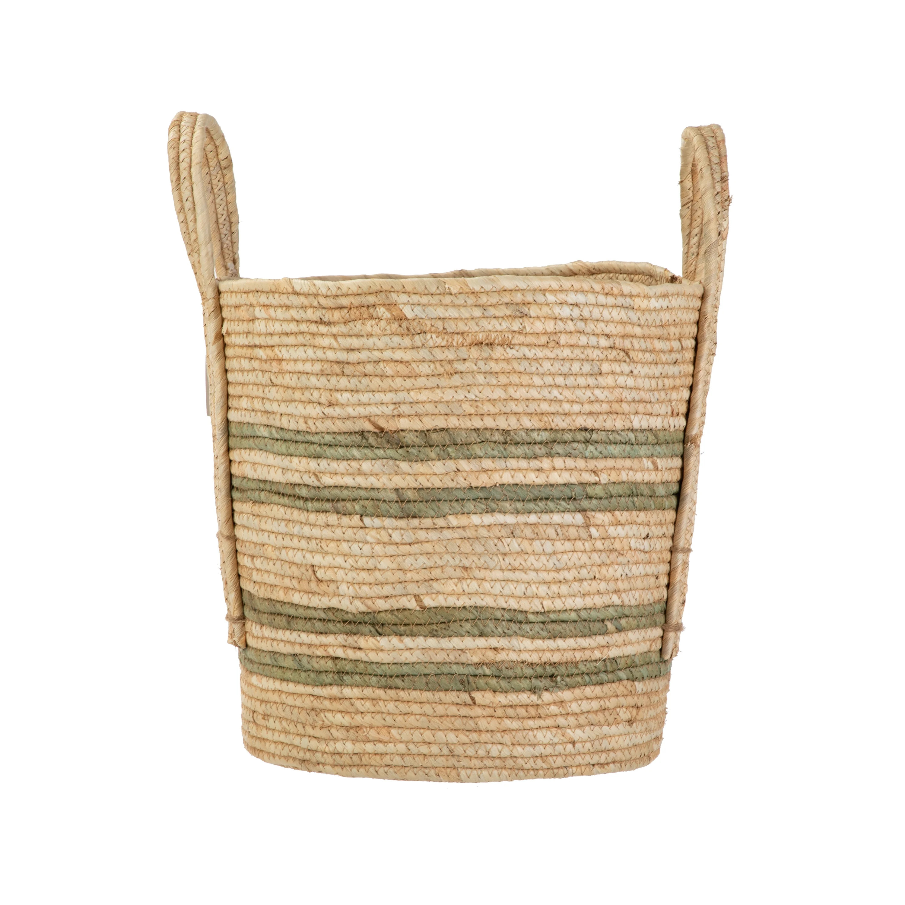Better Homes & Gardens Natural Maize Colored Stripe Basket, Green, Large | Walmart (US)