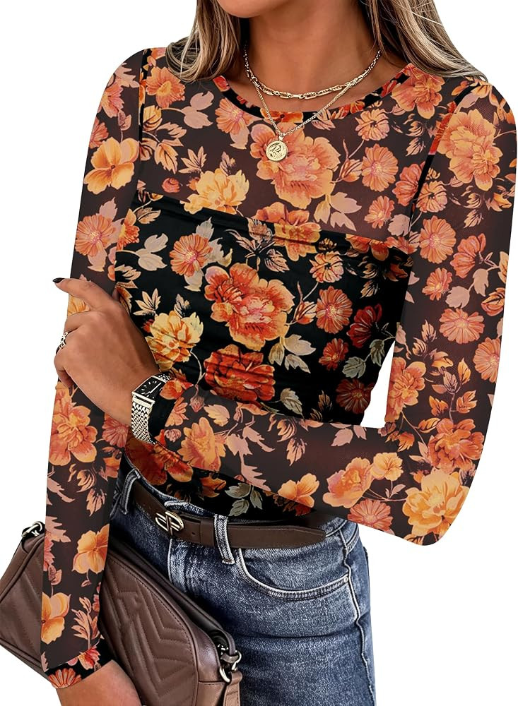 Zeagoo Long Sleeve Shirts for Women Sheer Mesh Sexy Blouses Going Out Tops | Amazon (US)