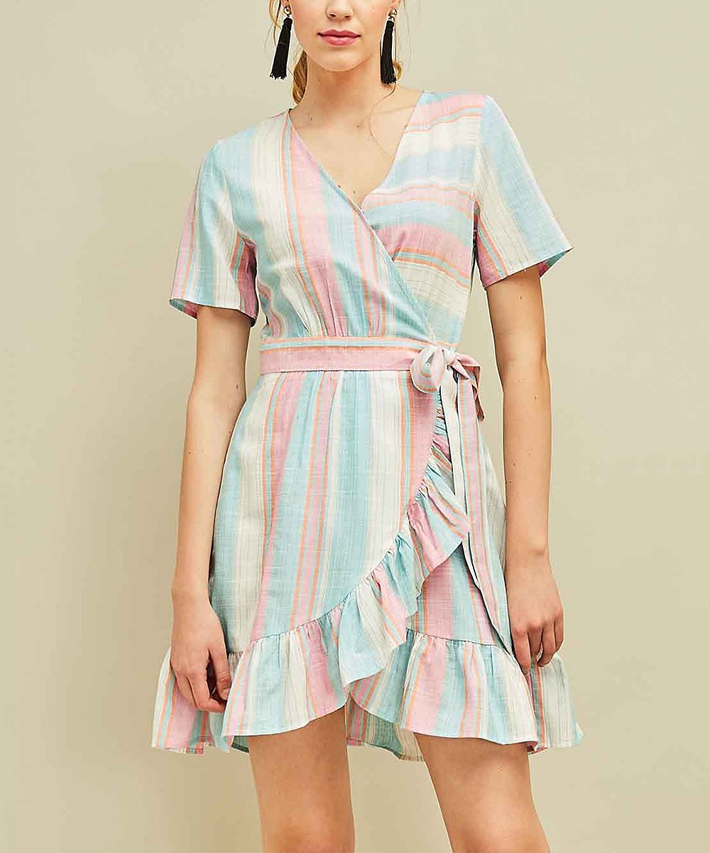 Aqua & Pink Stripe Wrap Dress - Women | zulily