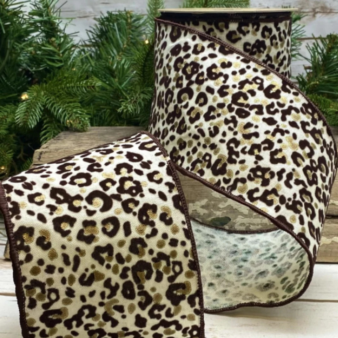 4 Leopard Wired Ribbon D. Stevens Ribbon Cream Leopard - Etsy | Etsy (US)