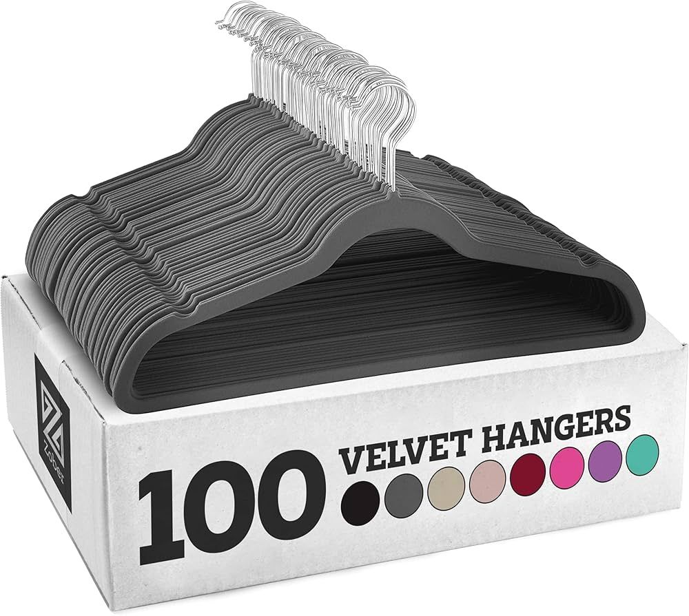 Amazon.com: Zober Velvet Hangers 100 Pack - Heavy Duty Gray Hangers for Coats, Pants & Dress Clot... | Amazon (US)