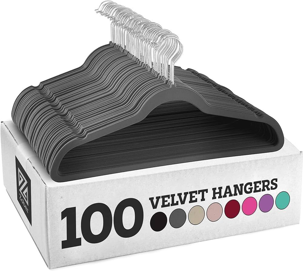 Amazon.com: Zober Velvet Hangers 100 Pack - Heavy Duty Gray Hangers for Coats, Pants & Dress Clot... | Amazon (US)