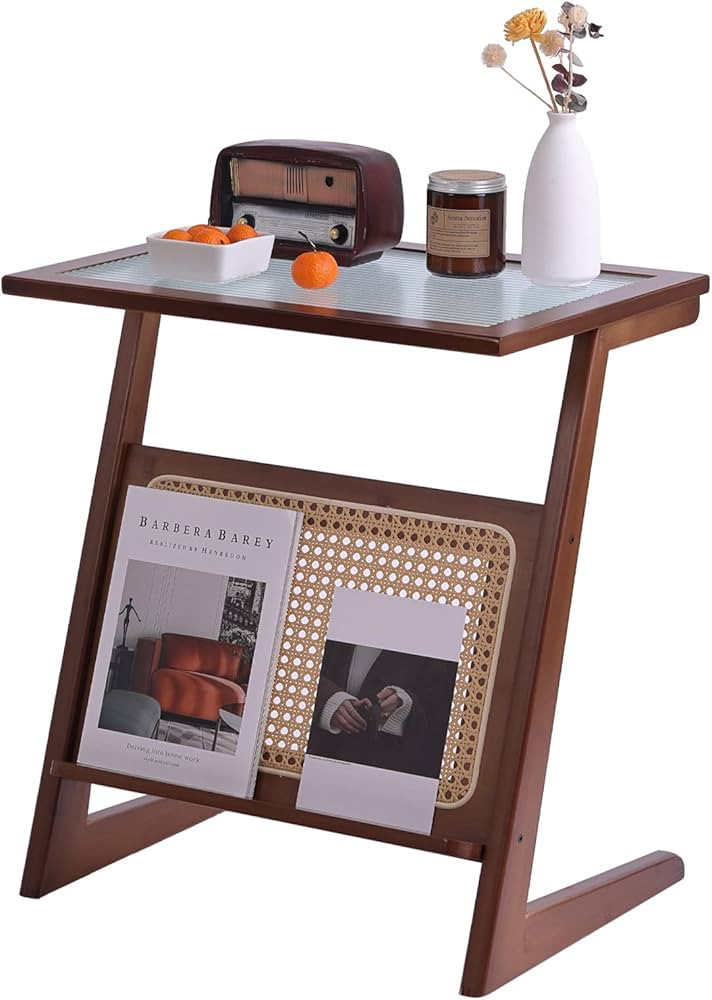 Tiita Rattan Nightstand Side Table, Bamboo Accent Bedside Tables, Glass Coffee Tables, Boho Woode... | Amazon (US)