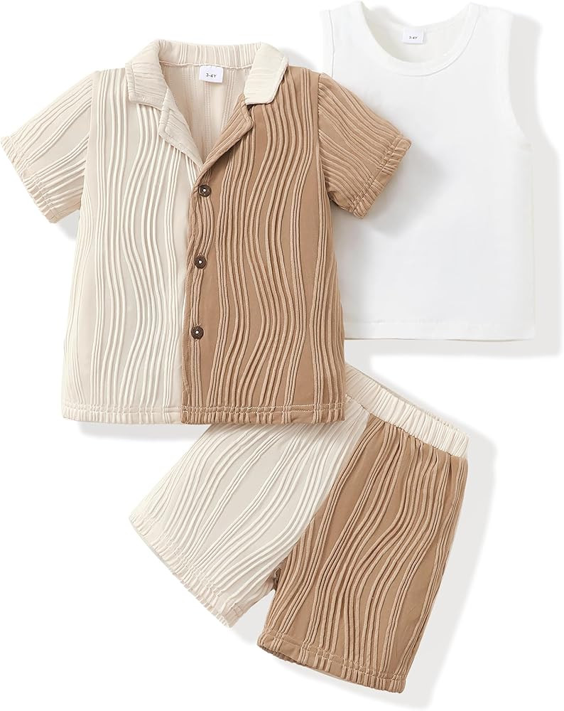 Toddler Boy Summer Clothes Short Sleeve Button Down Shirt And Shorts With Vest Kids Clothing Set ... | Amazon (US)