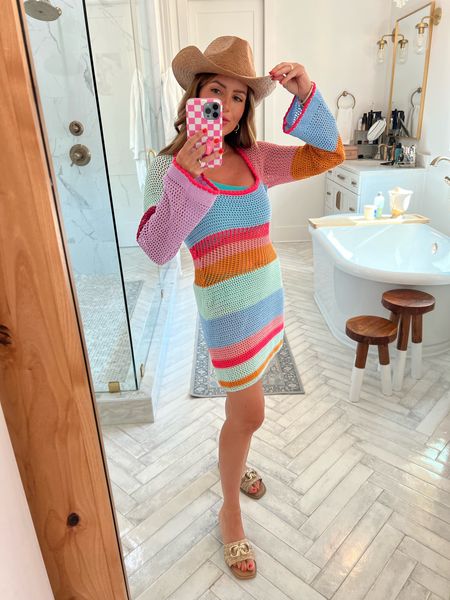 Vacation style 
Beach cover up 
Crochet 
Color blocking knit dress 

#LTKSeasonal