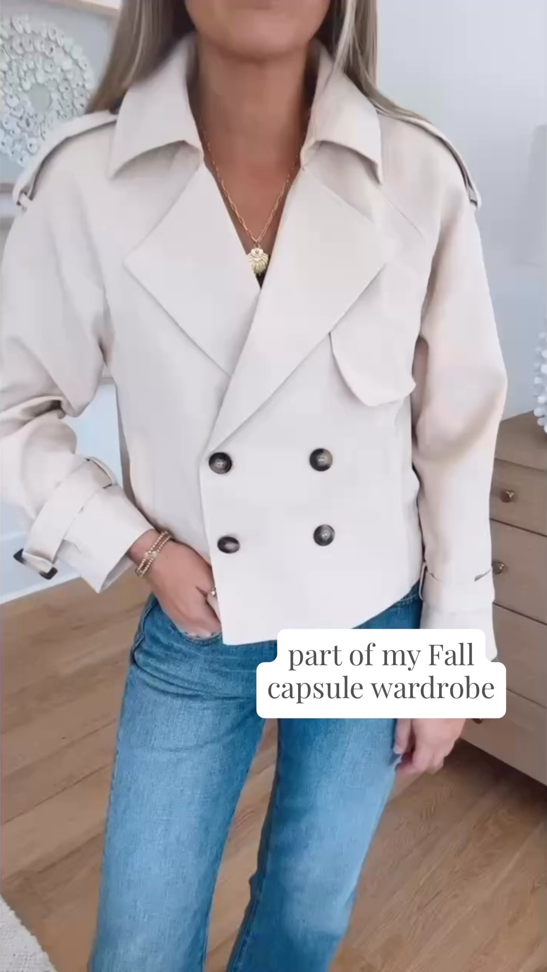This cropped trench from my capsule wardrobe is from Amazon. Wearing size small.
