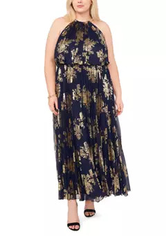 MSK Plus Size Halter Neck Foil Print Maxi Dress | Belk