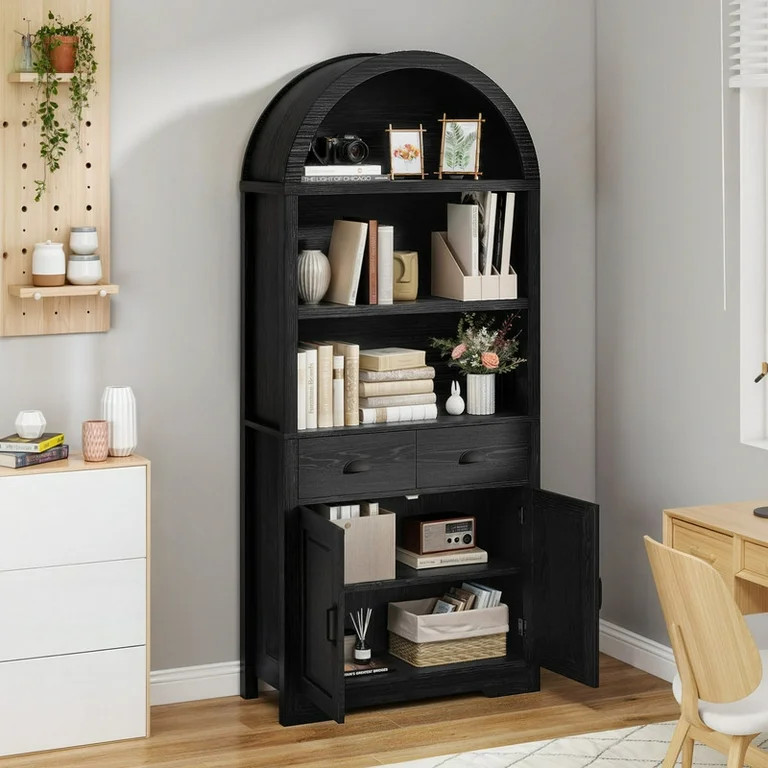 Uforic 71 " Tall Bookshelf with Storage, Wooden Arched Bookcase with 2 Drawers and Shelves for Li... | Walmart (US)