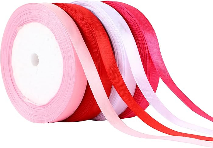DECYOOL 4 Rolls 100 Yards Valentine’s Day Ribbons for Gift Wrapping, 10mm Wide Valentines Satin... | Amazon (US)