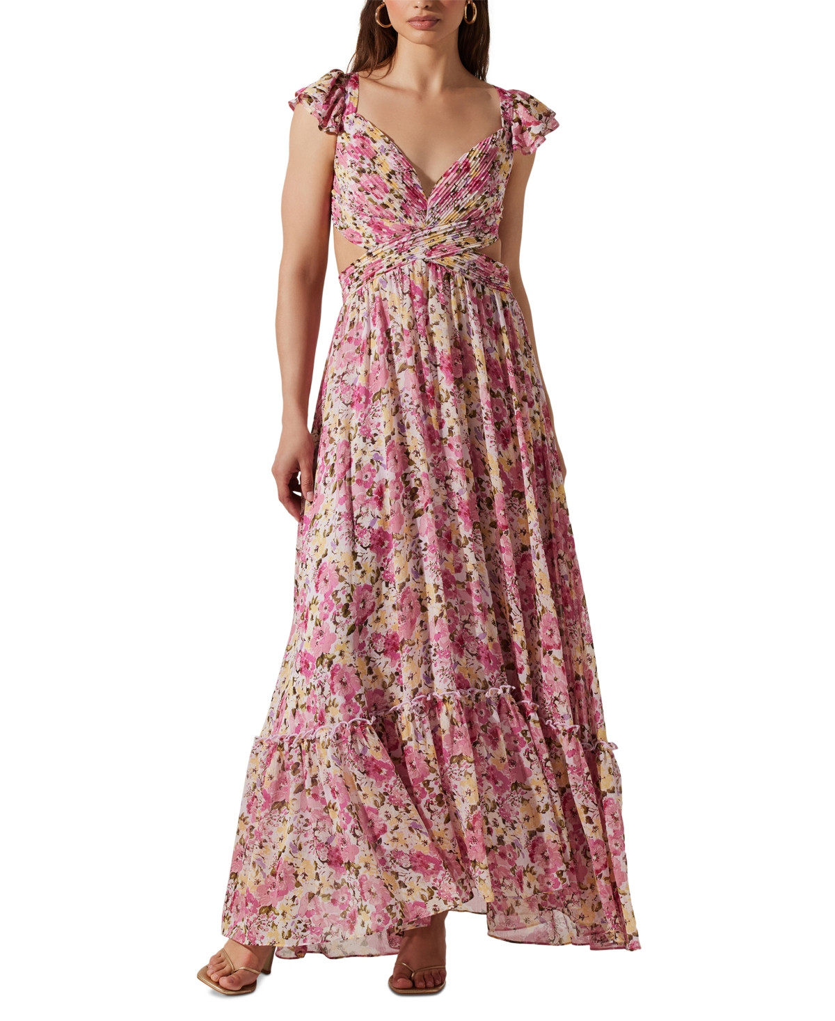 Astr the Label Women's Primrose Lace-Up-Back Maxi Dress - Pink Multi Print | Macy's