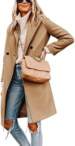 Hooever Women's Winter Wool Coat Casual Notch Lapel Single-Breasted Peacoat | Amazon (US)