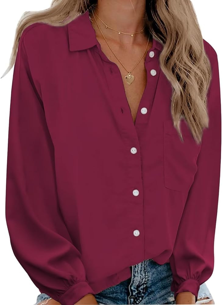Collared Shirt for Women Loose Fit Casual Long Sleeve Button Down | Amazon (US)