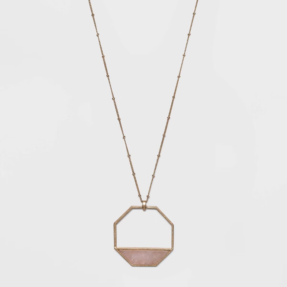 Semi-Precious Rose Quartz Inlay Octagonal Pendant Necklace - Universal Thread™ Light Pink | Target