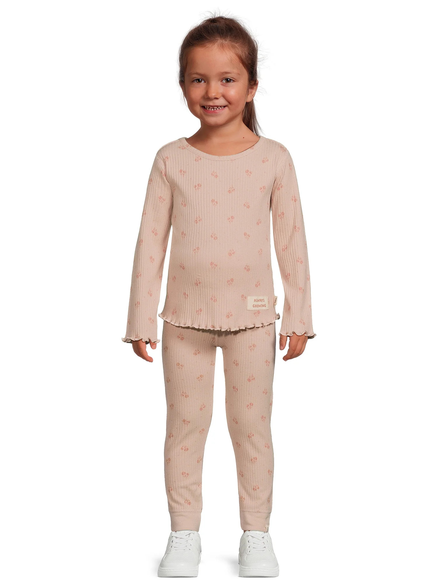 easy-peasy Toddler Girl Rib Long Sleeve Top and Leggings, 2-Piece Outfit Set, Sizes 12M-5T | Walmart (US)