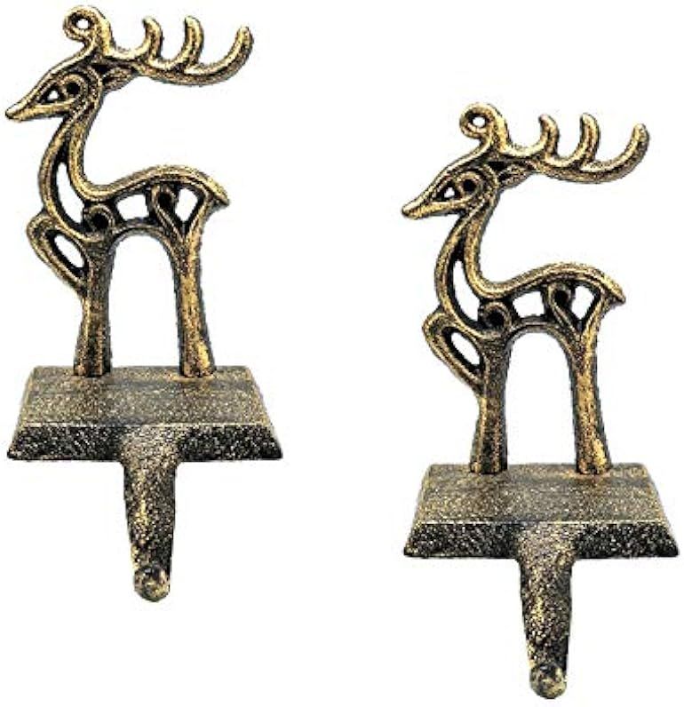 2 Pieces Reindeer Christmas Stocking Holder Christmas Hooks Skid Mantel Hooks Hanger for Fireplace F | Amazon (US)