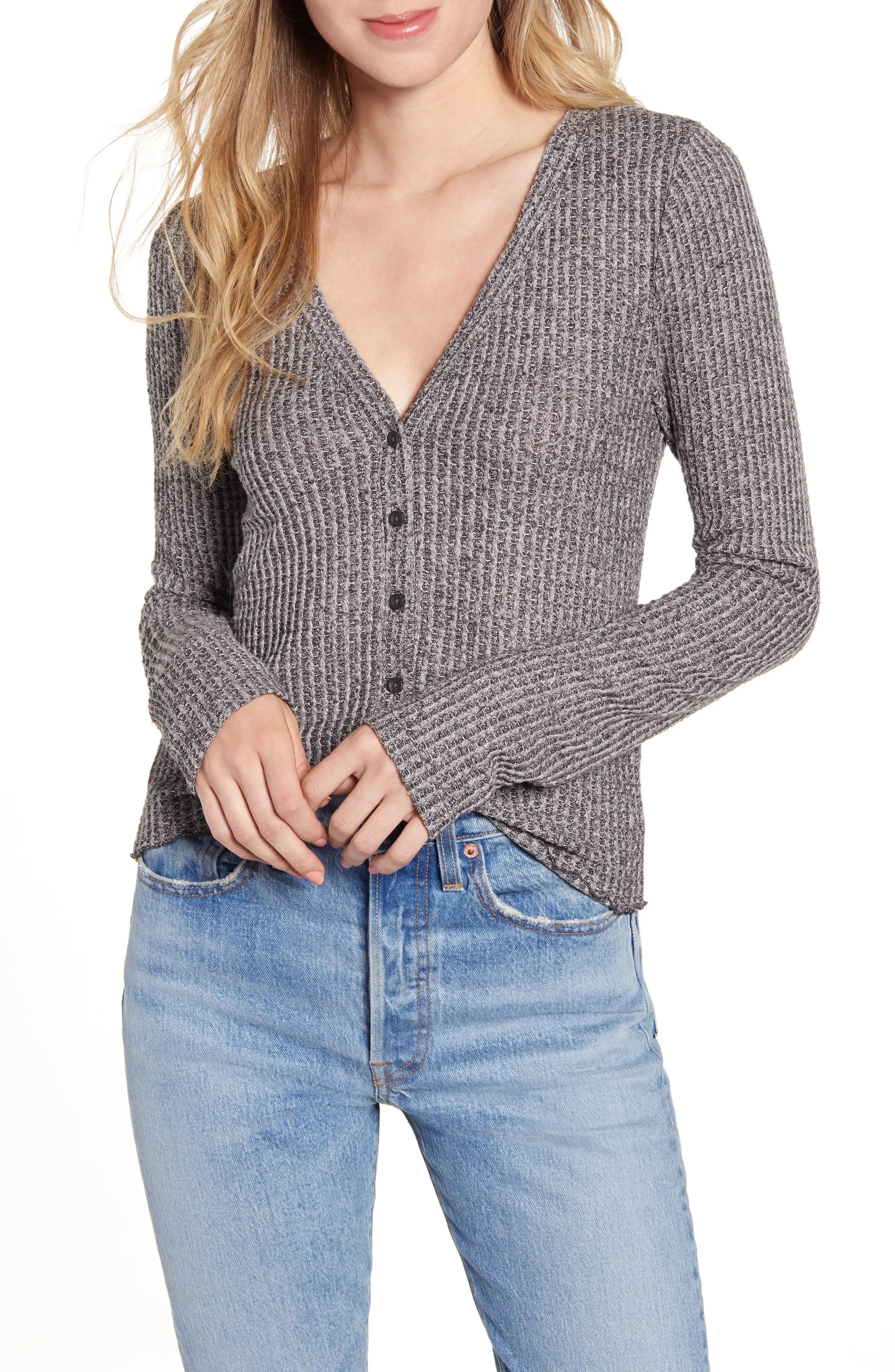 Button Front Long Sleeve Waffle Knit TopBP. | Nordstrom