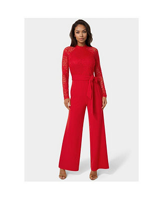 Women's Lace and Bodice Straight Leg Jumpsuit | Macy's