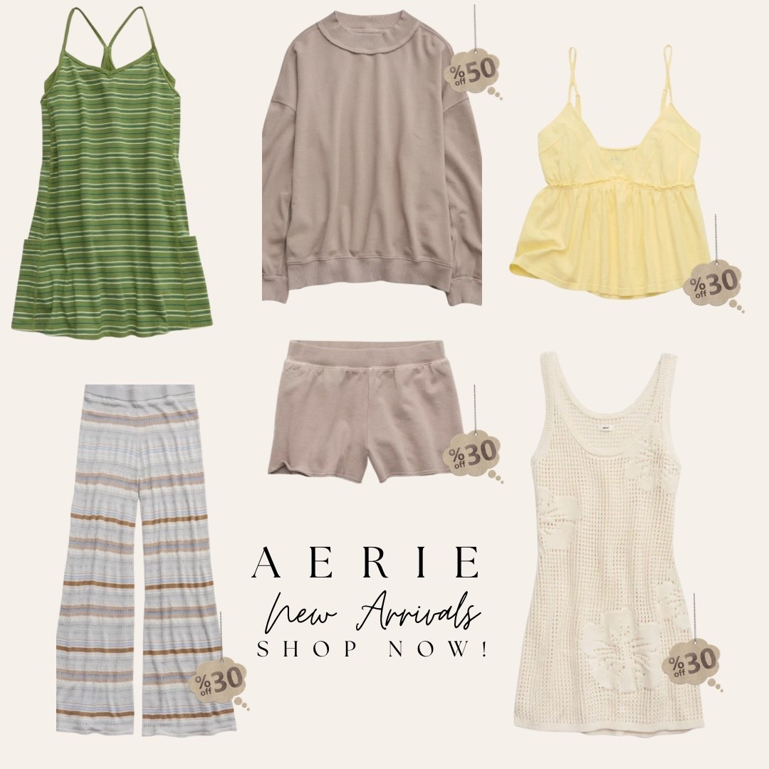 Aerie new arrivals are ON SALE 🤍 30-50% off these spring faves — that crochet dress and yellow babydoll tank are calling my name! Sizes go fast, don’t wait ✨

#LTKgrwm #LTKootd #LTKActive