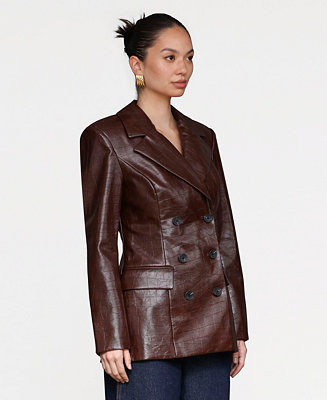 Women's Faux Leather Fitted Button-Front Blazer | Macy's