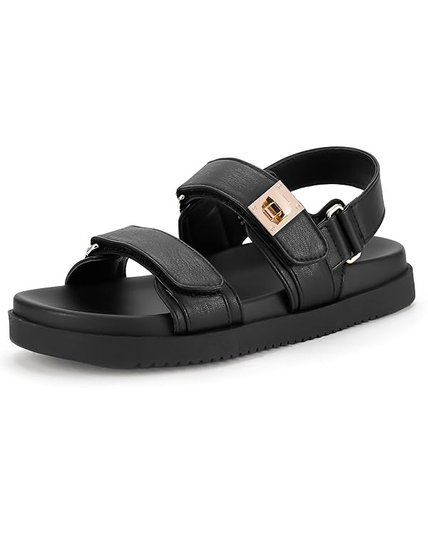 FITORY Women's Flat Sandals Classic Adjustable Double Strap with Cushioned Footbed for Summer Siz... | Amazon (US)
