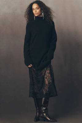 By Anthropologie Sweater Lace Twofer Midi Dress | Anthropologie (US)