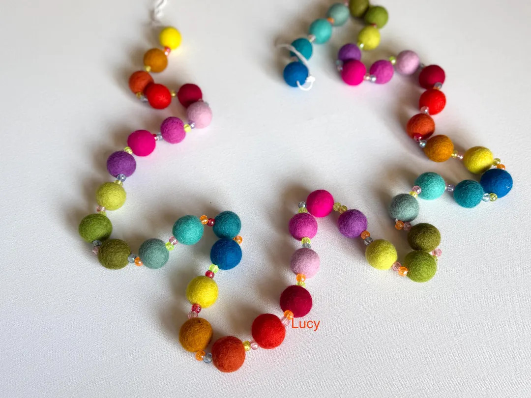 Colorful Wool Felt Pom Pom Garland: Christmas, Nursery & Birthday Decor - Etsy | Etsy (US)
