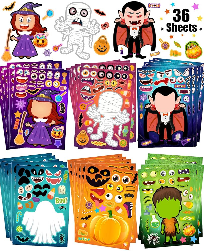 36 Sheets Halloween Stickers for Kids Make Your Own Halloween Stickers, Halloween Party Games Sti... | Amazon (US)