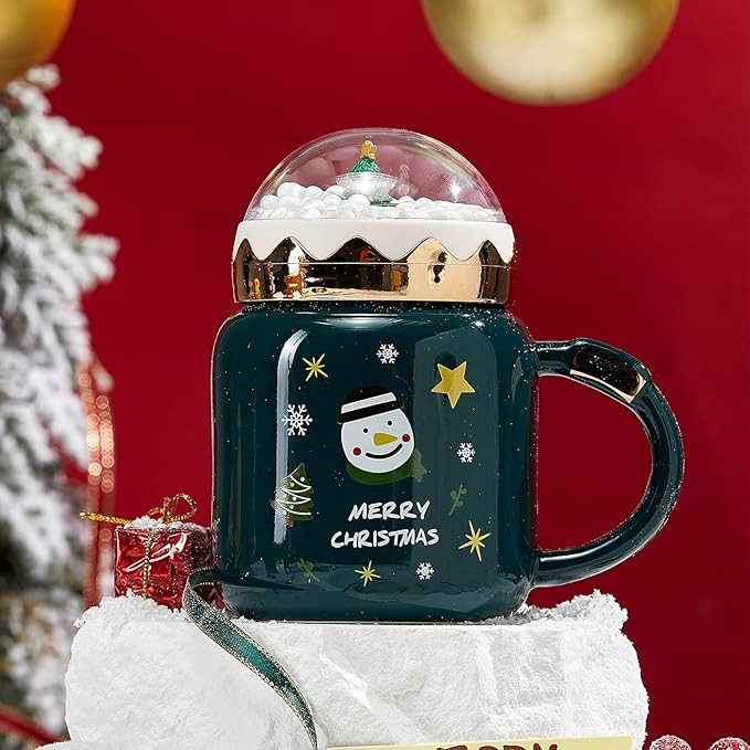 GUTE Green Christmas Mug Snowman and Christmas Tree Snow Globe Lid - Coffee & Tea Milk Cup -Holid... | Amazon (US)