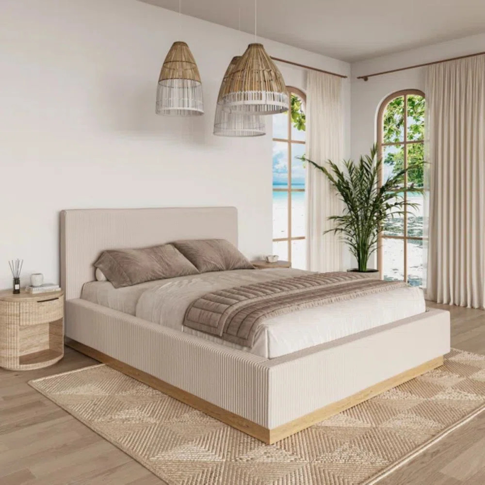 Jadon Solid Wood Corduroy Upholstered Bed Frame | Wayfair North America