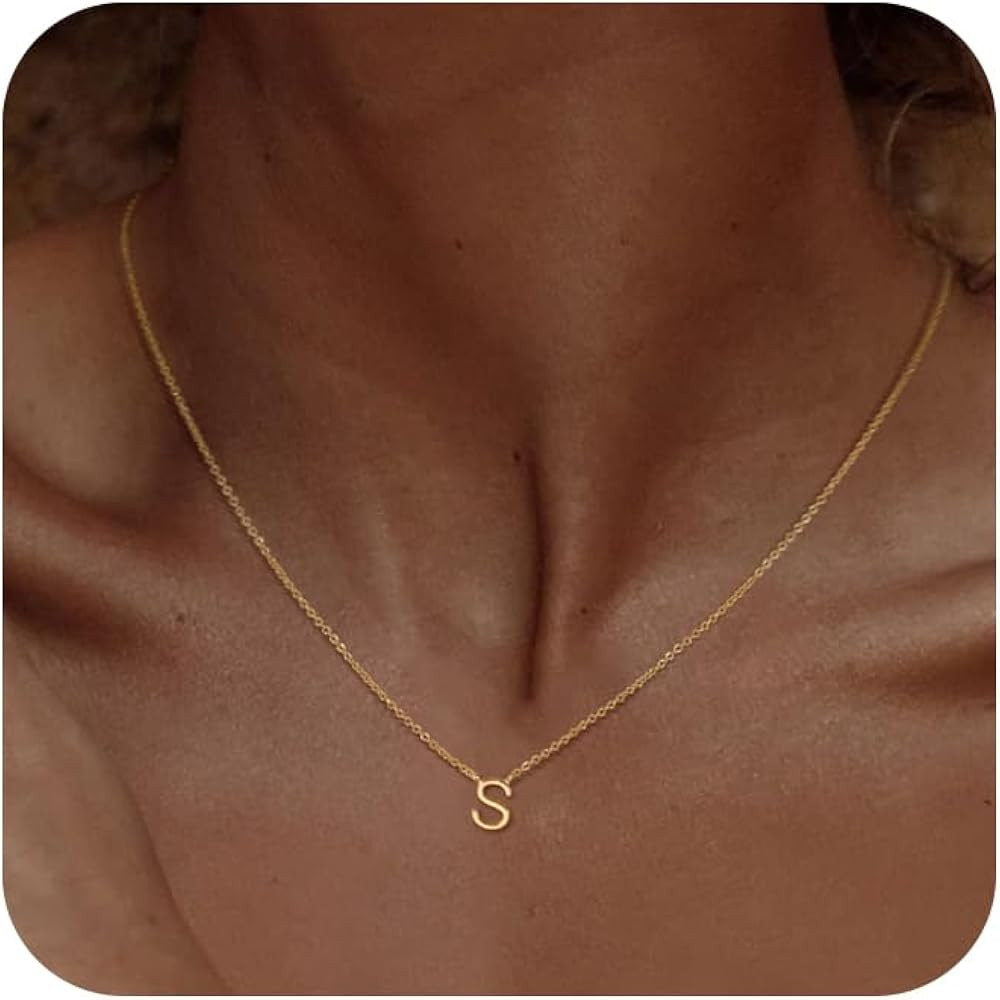 Initial necklace for Women 14k Gold Plated Dainty Letter Necklaces Tiny Cute Initial Pendant Chok... | Amazon (US)