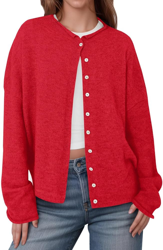 Womens Button Up Cardigan Sweaters Trendy Lightweight Soft Long Sleeve Knit Loose Sweater 2025 Ea... | Amazon (US)