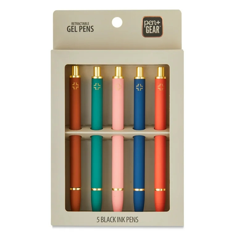 Pen+Gear Retractable Gel Pens, Medium Point, .07 mm, Black Ink, 5 Count - Walmart.com | Walmart (US)