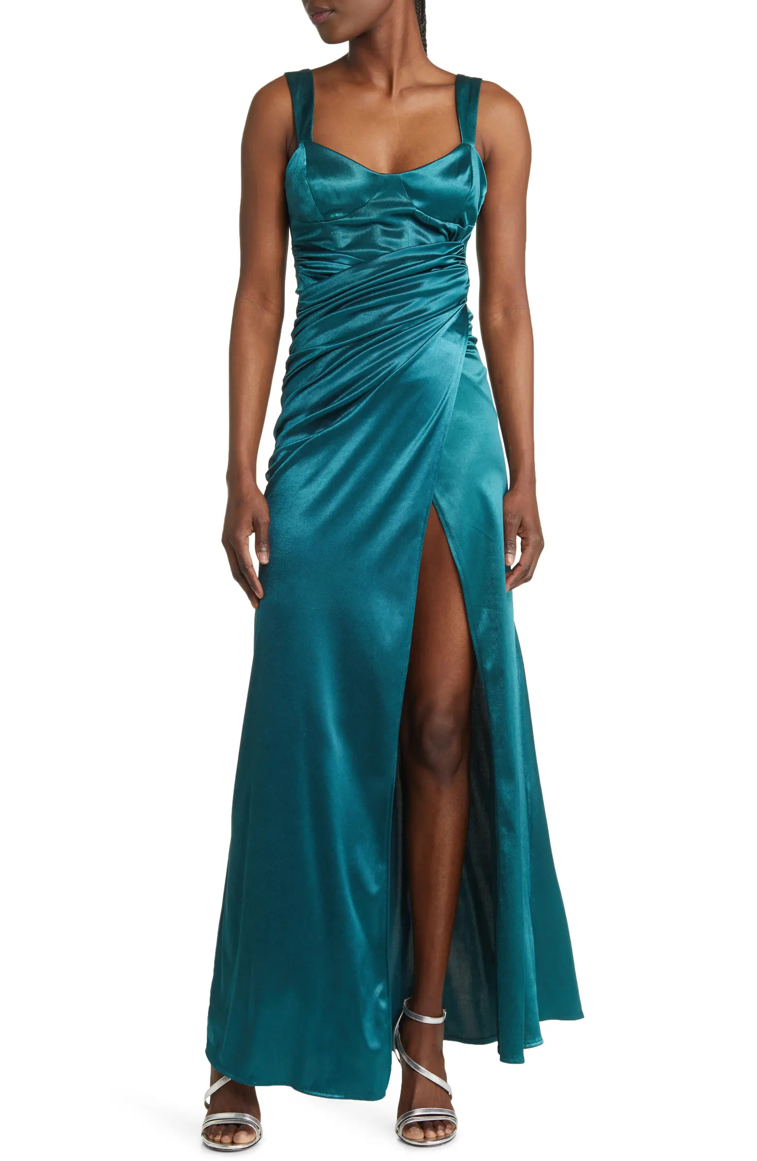High Slit Satin Cocktail Dress | Nordstrom