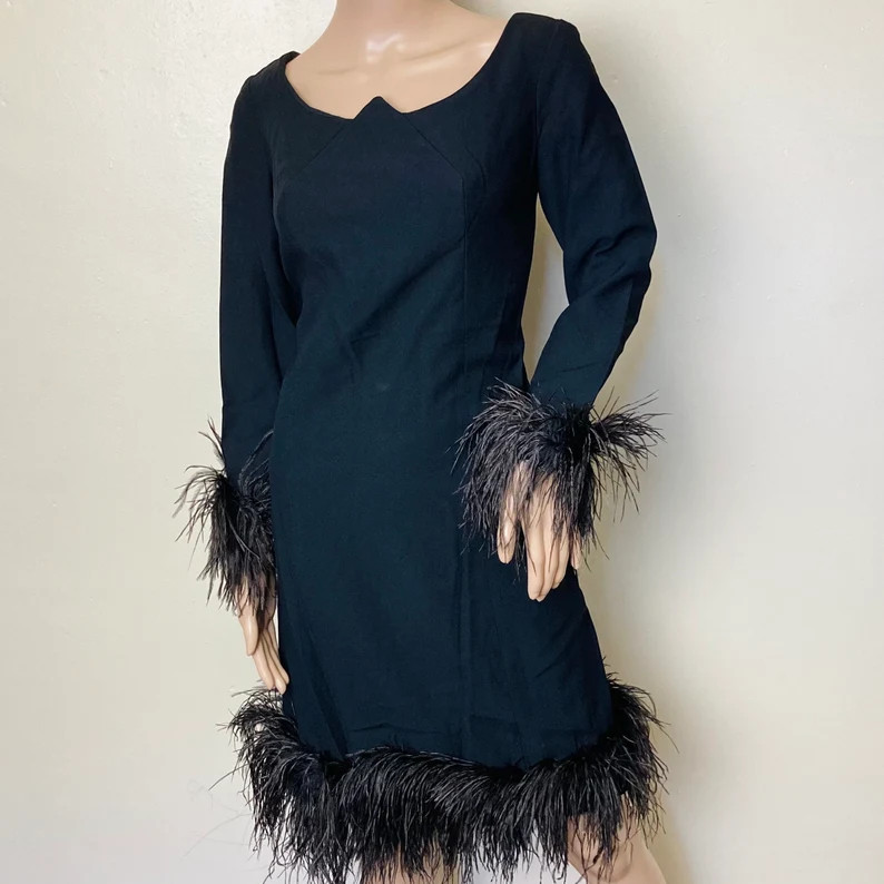 Witchy Elvira Black Ostrich Feather Vintage 1960s Witchy Avant Garde Mini Dress | Etsy (Global)