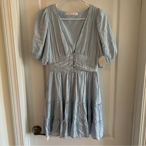 Women’s Medium ALTARD STATE Sally Light Powder Blue Metallic V Neck Mini Dress | Poshmark